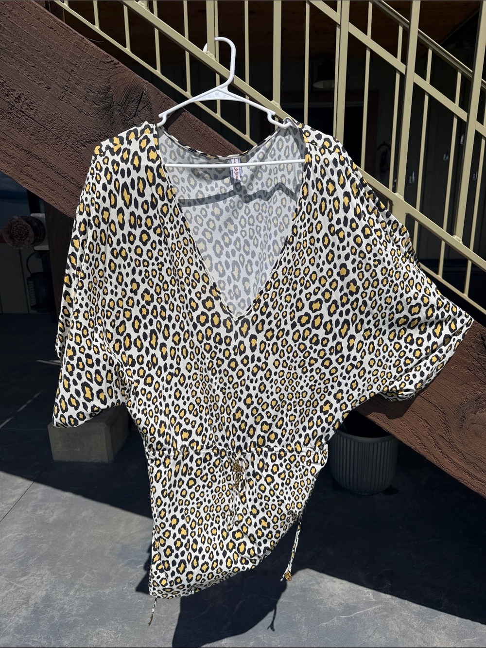 Luli Fama size MED V-neck Coverup. Leopard Print Drawstring Top - Yellow & Black